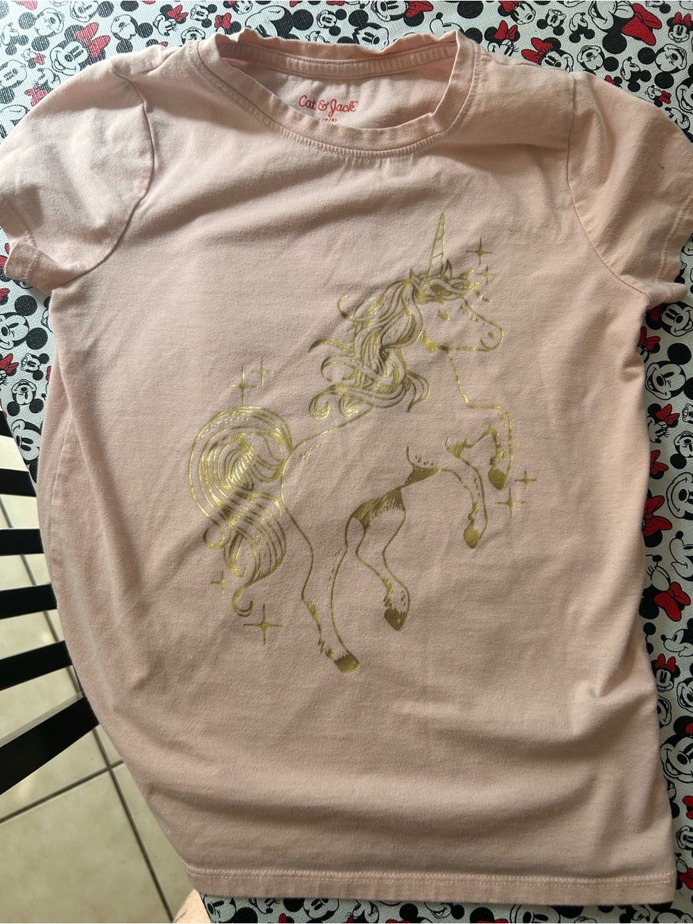 Cat & Jack Light Pink Tee with Gold Unicorn Graphic